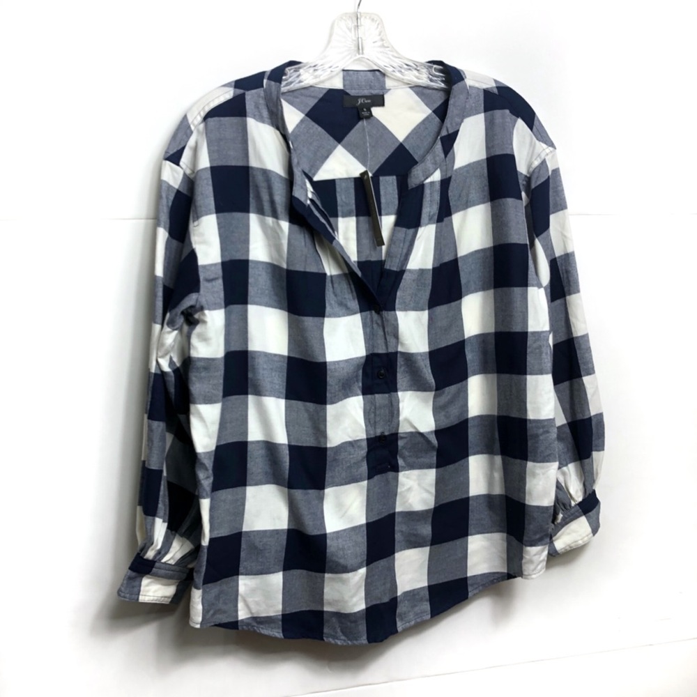 J. Crew top Style # AF111 NAVY IVORY Buffalo check